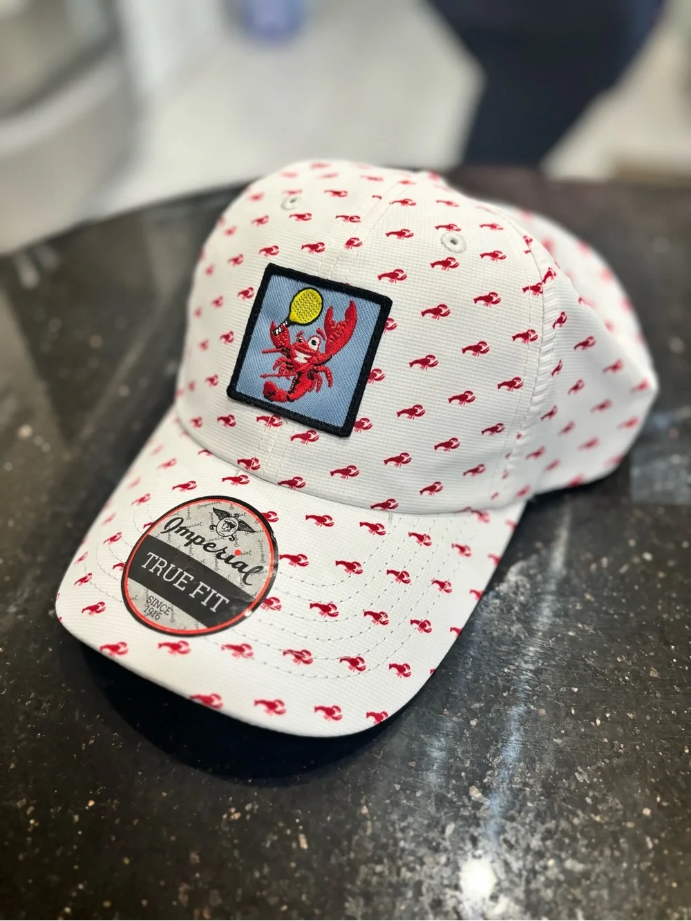 White Kids' Crab Print Cap with Embroidered Crab Patch